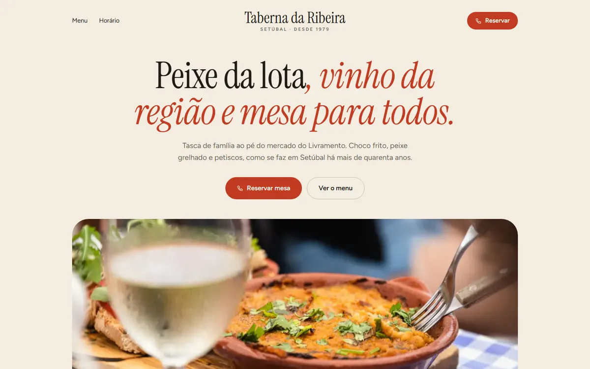 Página inicial do site de exemplo Taberna da Ribeira