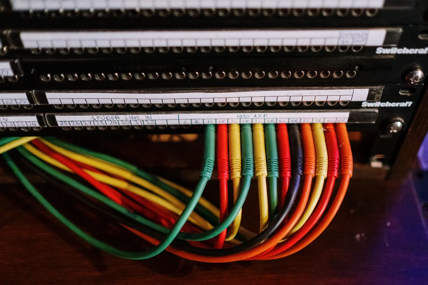 Cabos elétricos coloridos organizados