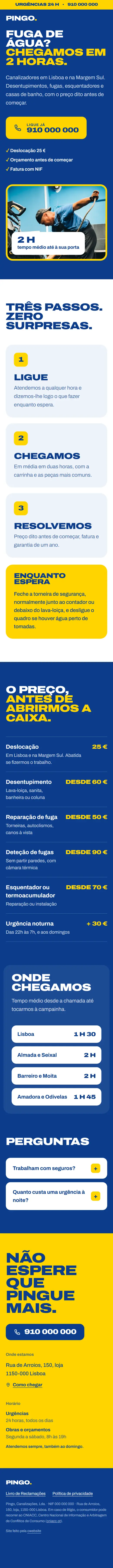 Página de Pingo, no telemóvel