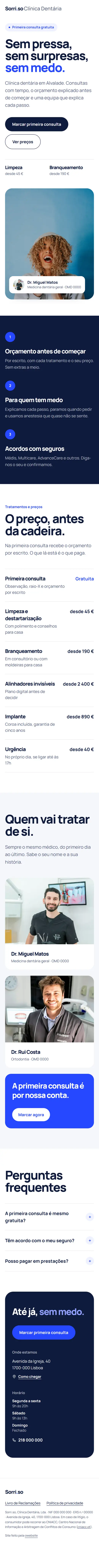 Página de Sorri.so Clínica Dentária, no telemóvel