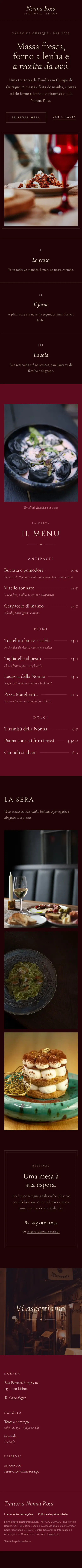 Página de Trattoria Nonna Rosa, no telemóvel
